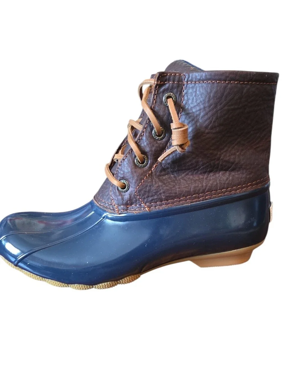 New Without Tags! Sperry Navy and Brown Saltwater Waterproof Duck Boot Size 6